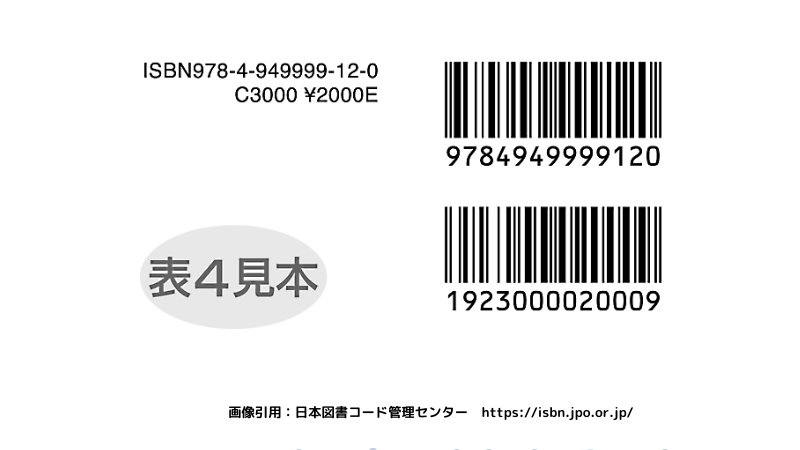 日本図書コード管理センターより引用した、ISBNの表示見本