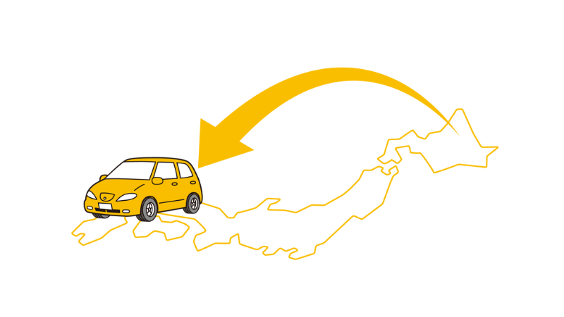 日本地図。北海道から九州まで　車を移動させるイメージイラスト