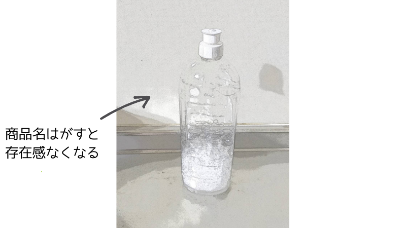 詰め替え用食器洗剤。商品名をはがしてつかえば、色柄が気にならない　イラスト加工した写真