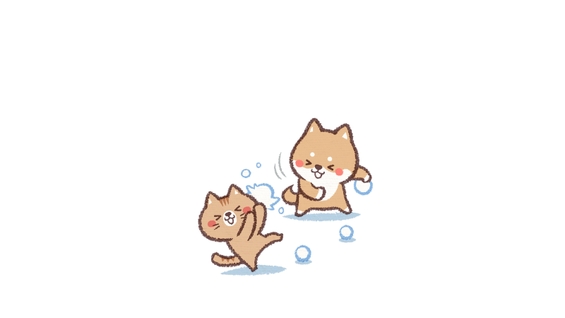 雪遊びしている犬と猫のイラスト